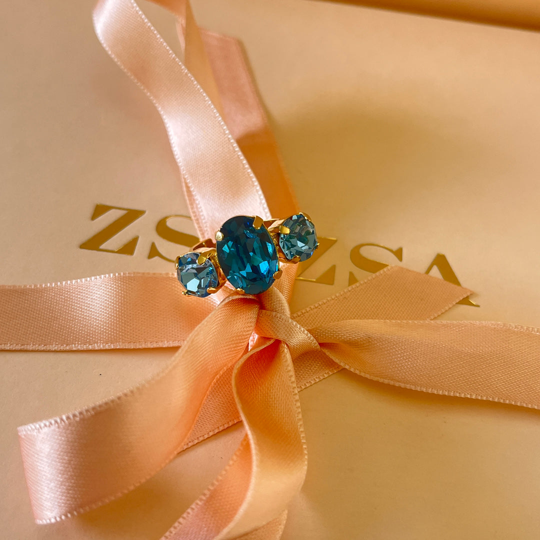 Turquoise preciosa crystals trilogy ring