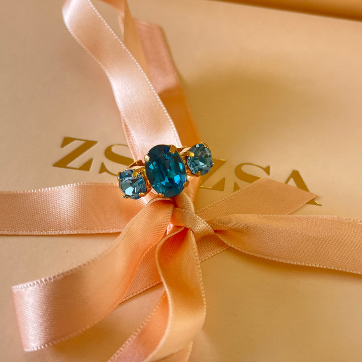 Turquoise preciosa crystals trilogy ring