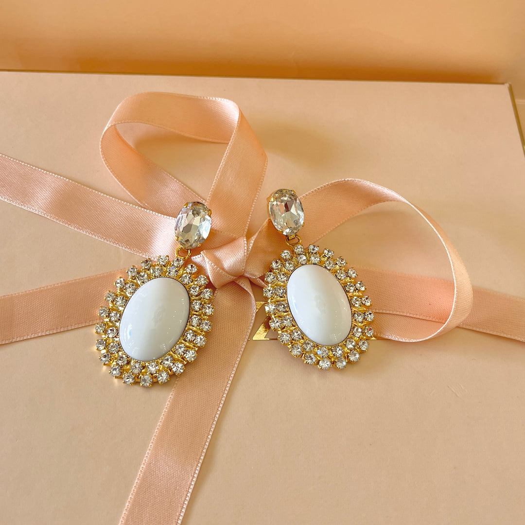 White earrings with Swarovski crystals