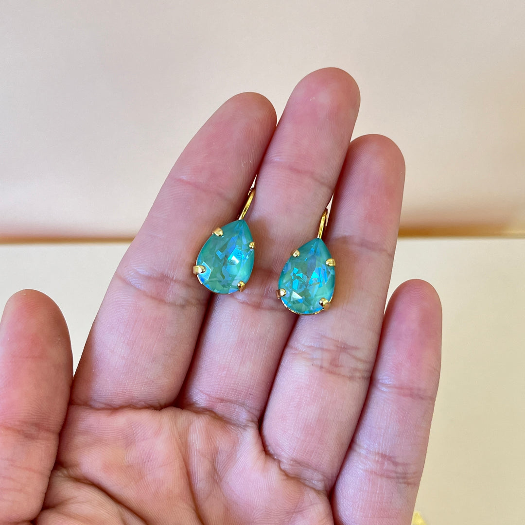Teal teardrop Swarovski crystals hooks