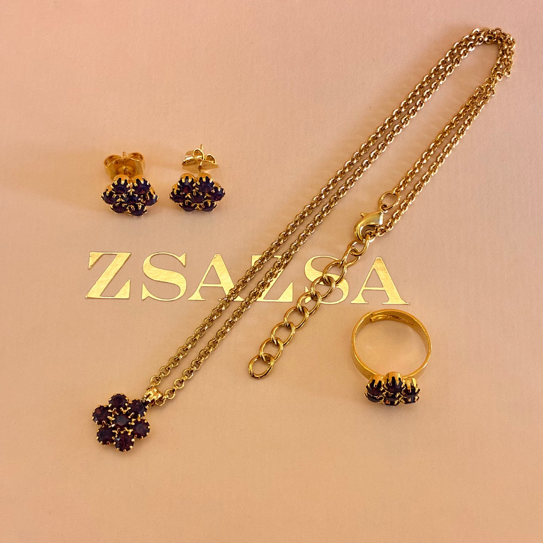 Flower purple preciosa crystals gold plated set