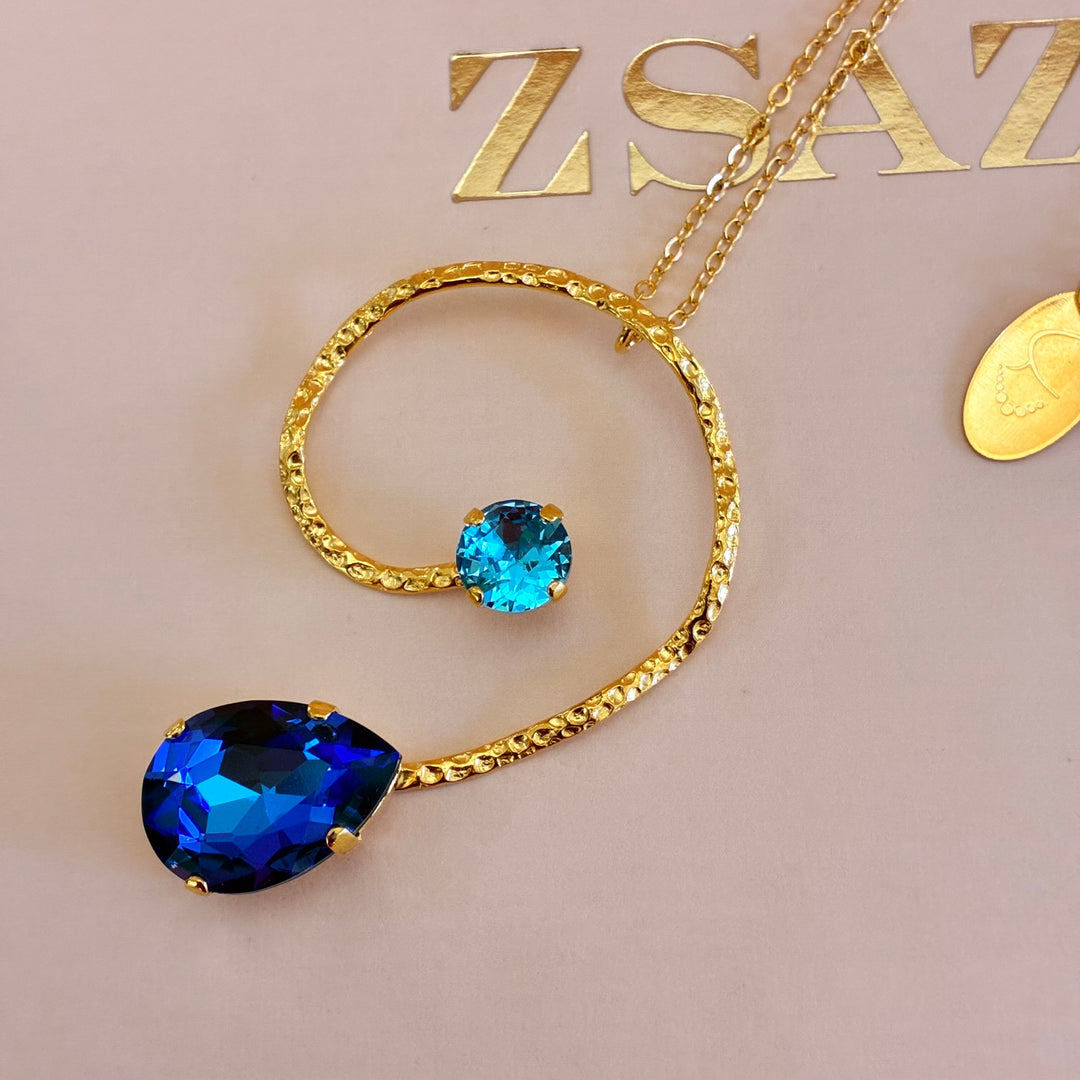 Royal blue Swarovski crystals gold plated set