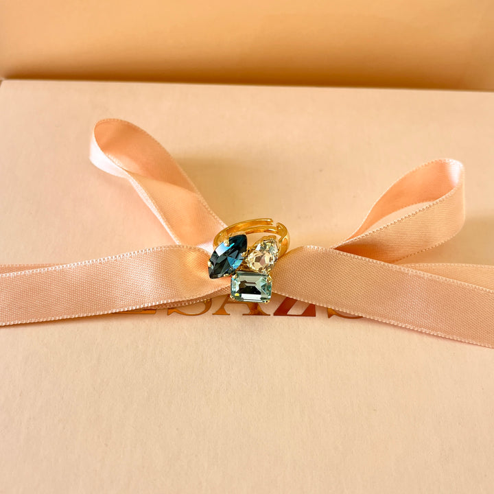 Shade of green Swarovski crystals earrings and ring