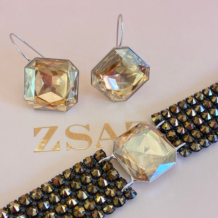 Bronze Swarovski crystals silver set