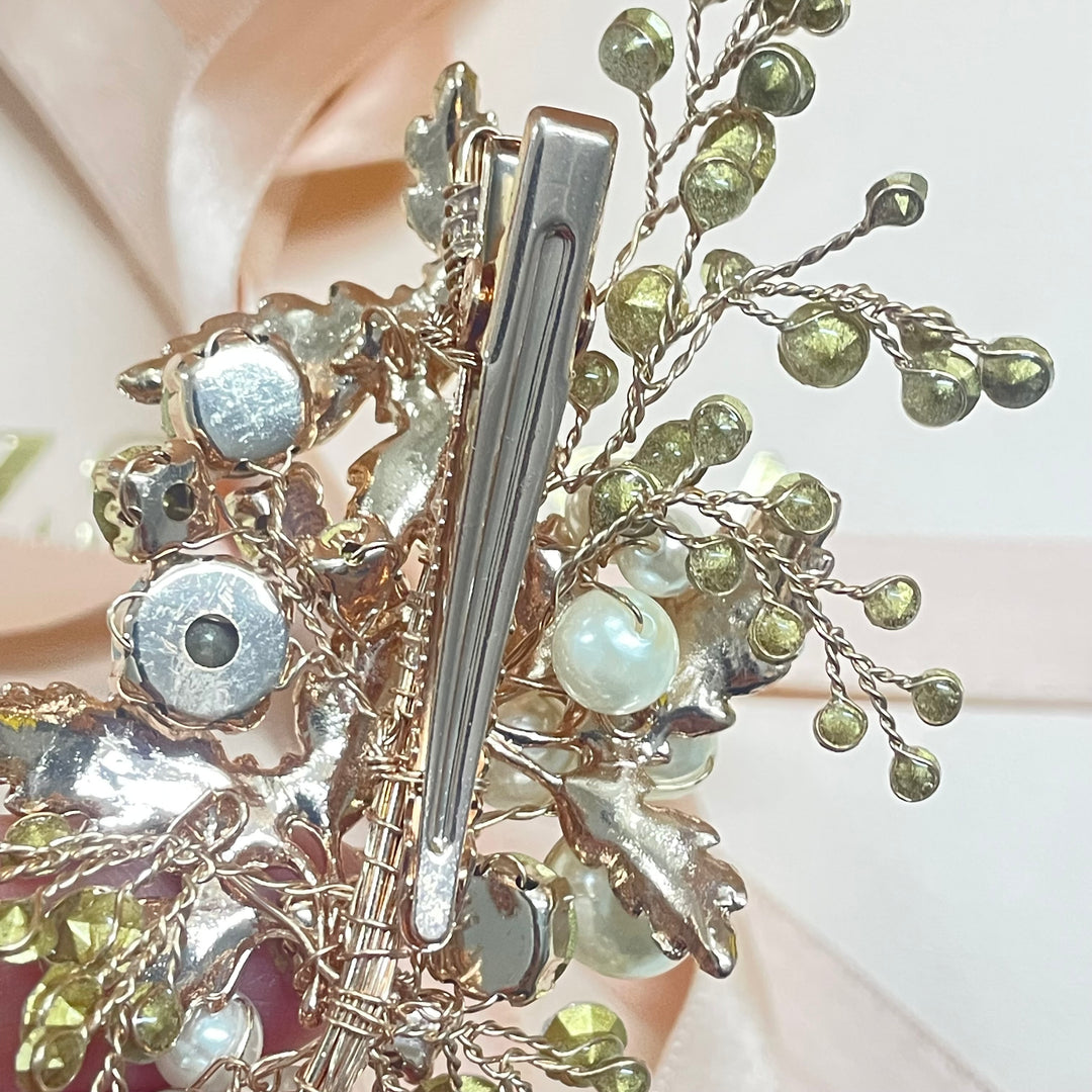 Rose gold leaves and pearls comb