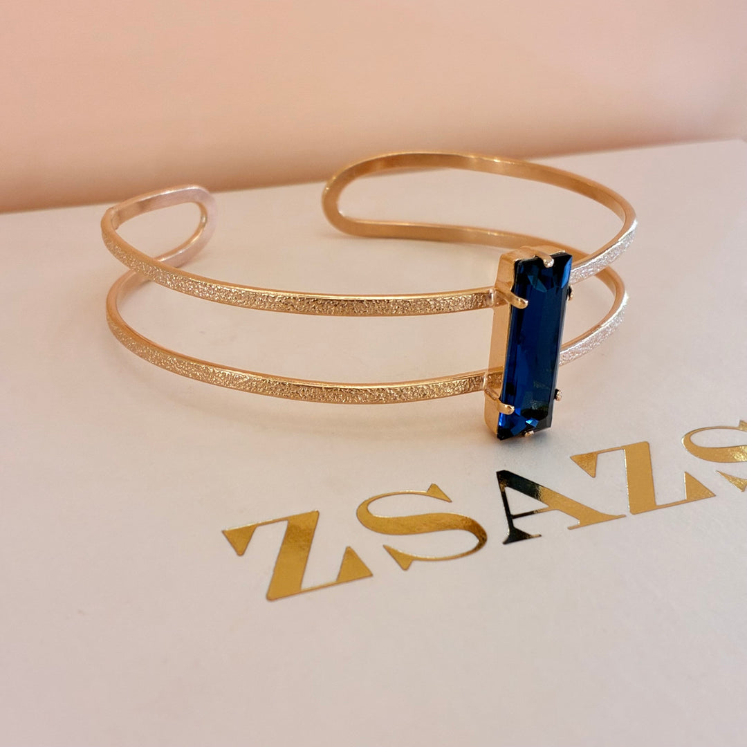 Rectangular navy blue rose gold plated set