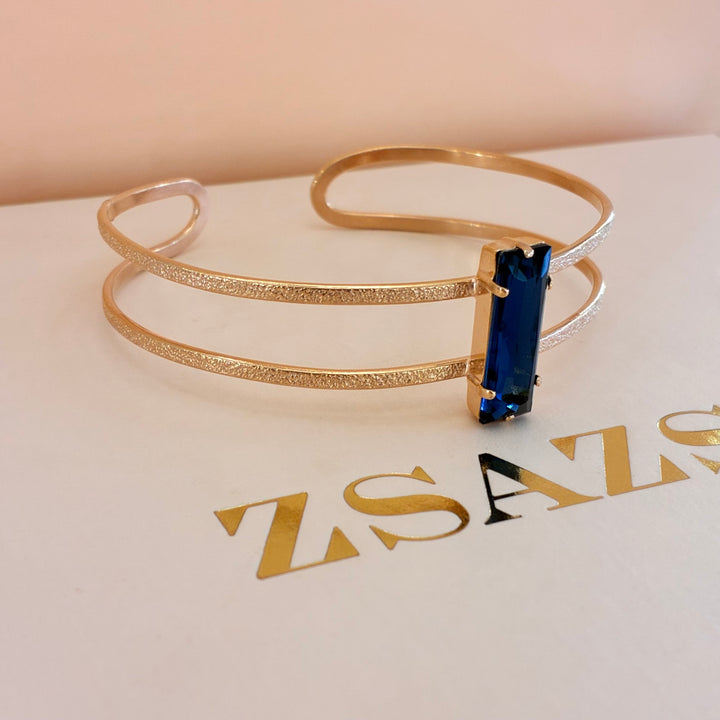 Rectangular navy blue rose gold plated set