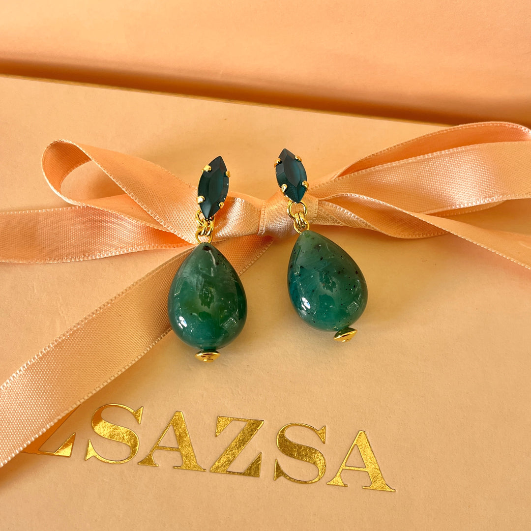 Statement dark green resin with dark green Swarovski crystals set