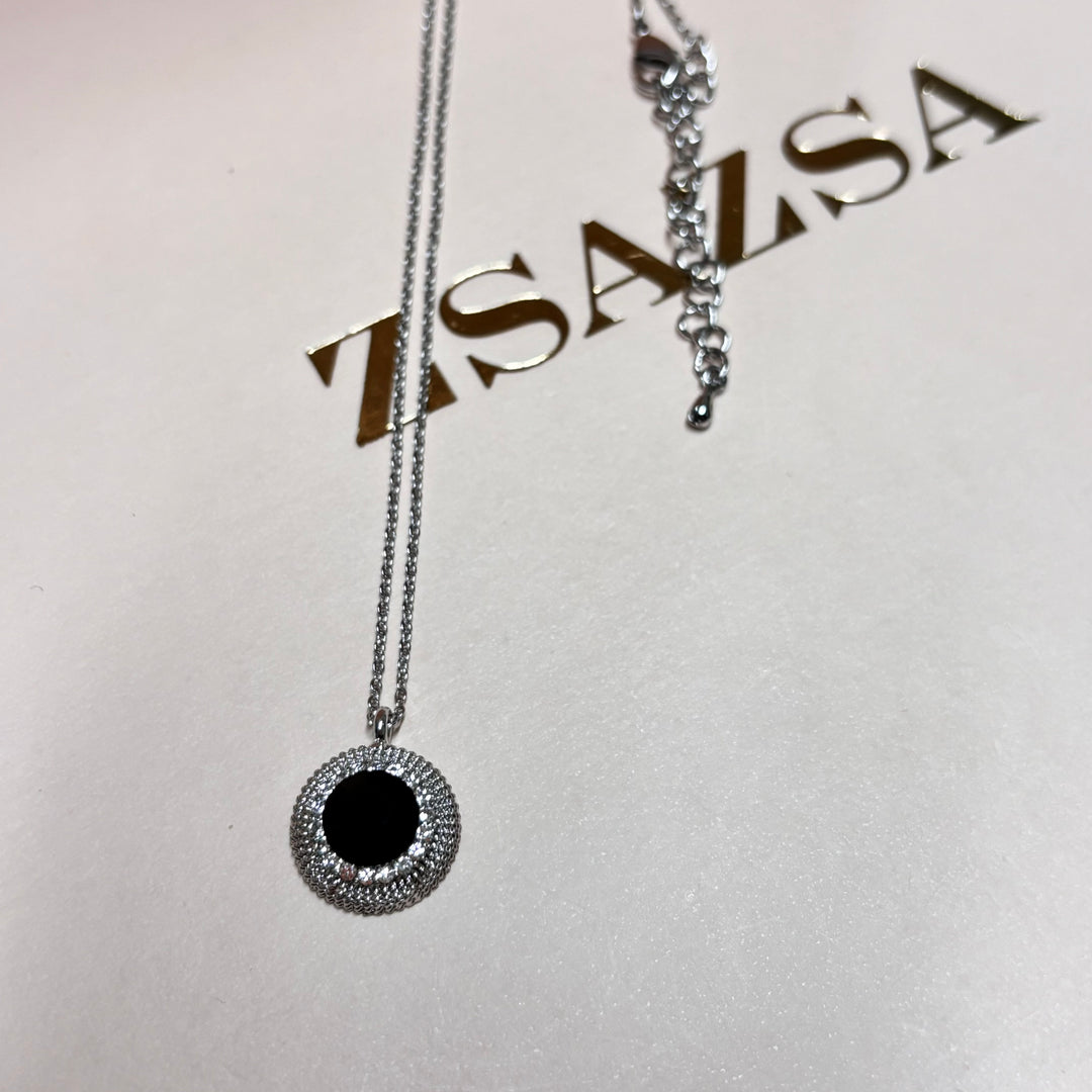 Dainty black rhinestone silver set