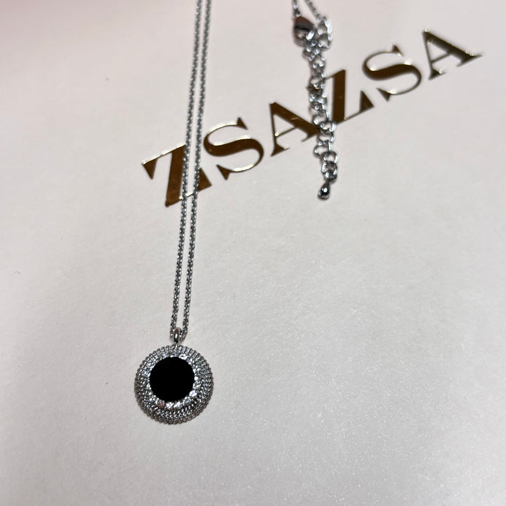 Dainty black rhinestone silver set