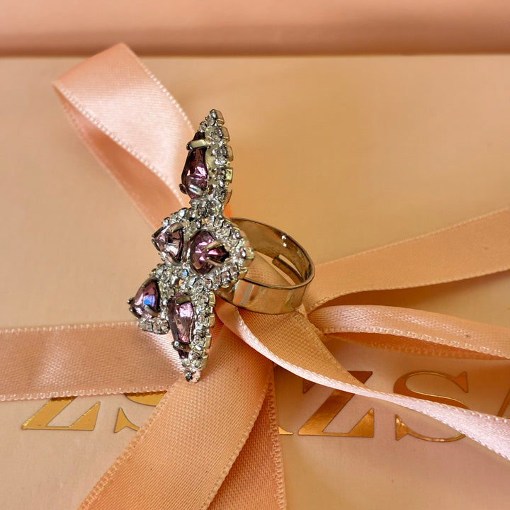 Mauve teardrop preciosa crystals silver set