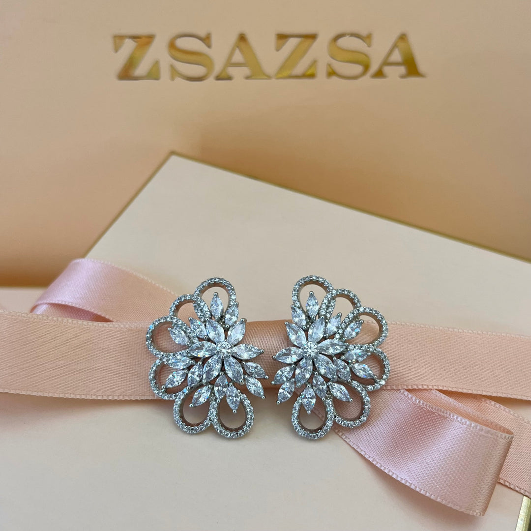 Silver zircone marquise earrings