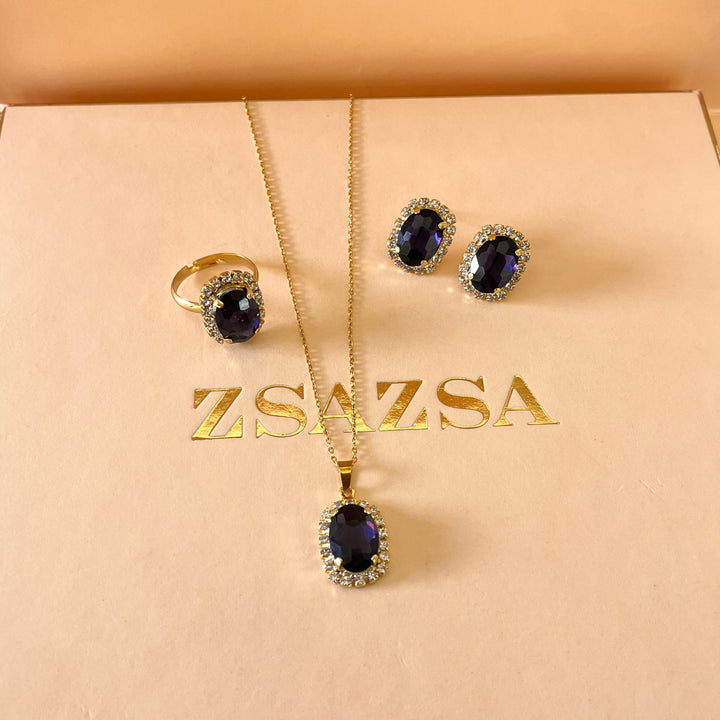 Purple oval preciosa crystals set