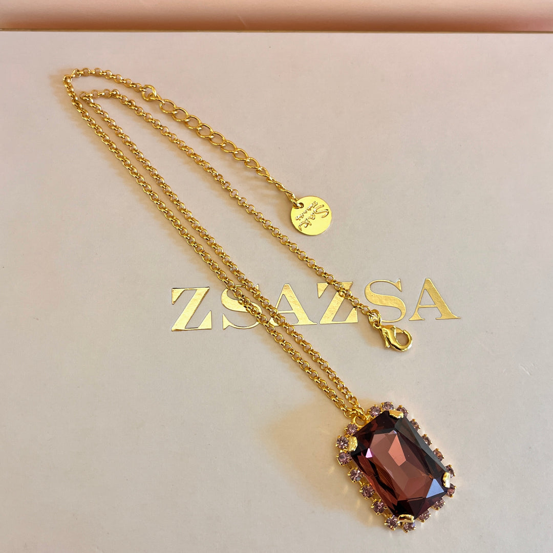 Purple and mauve rectangular preciosa crystals pendant