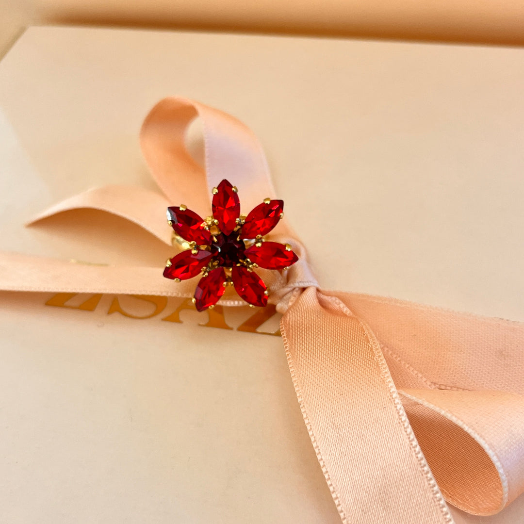 Red flower preciosa crystals ring