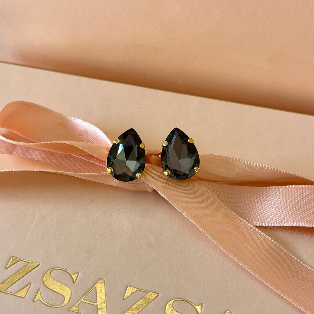 Grey teardrop preciosa crystals studs