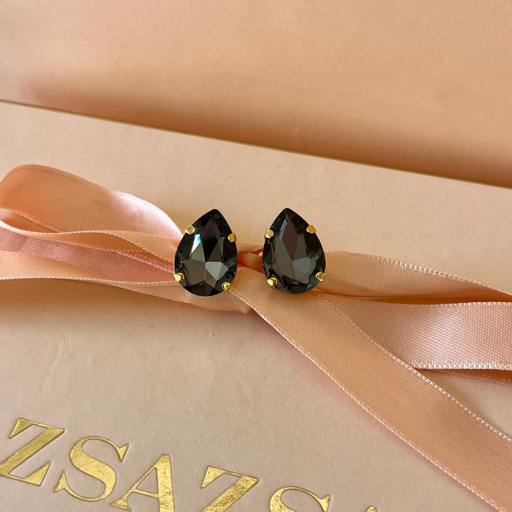 Grey teardrop preciosa crystals studs