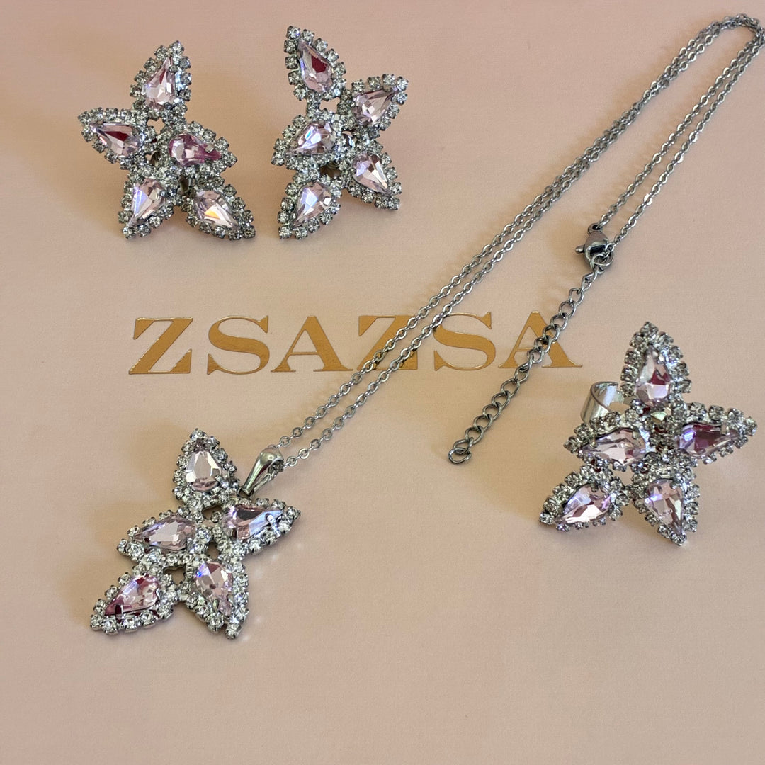 Light pink Swarovski crystals silver set