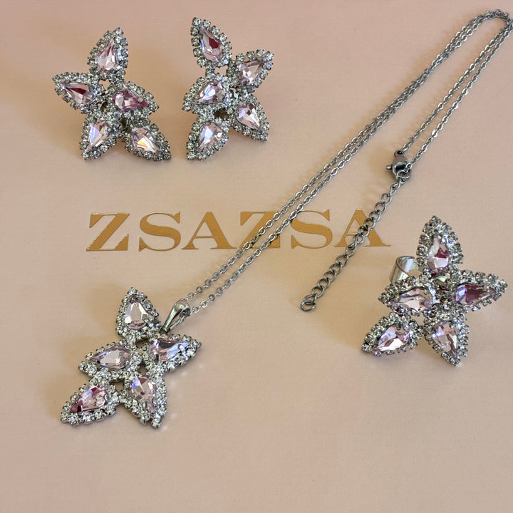 Light pink Swarovski crystals silver set