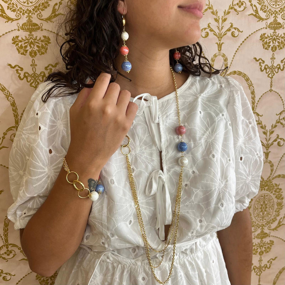 Coral and light blue ceramic set