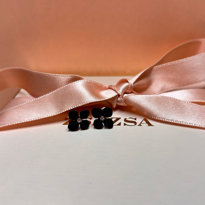 Dainty black rhinestone flower earrings