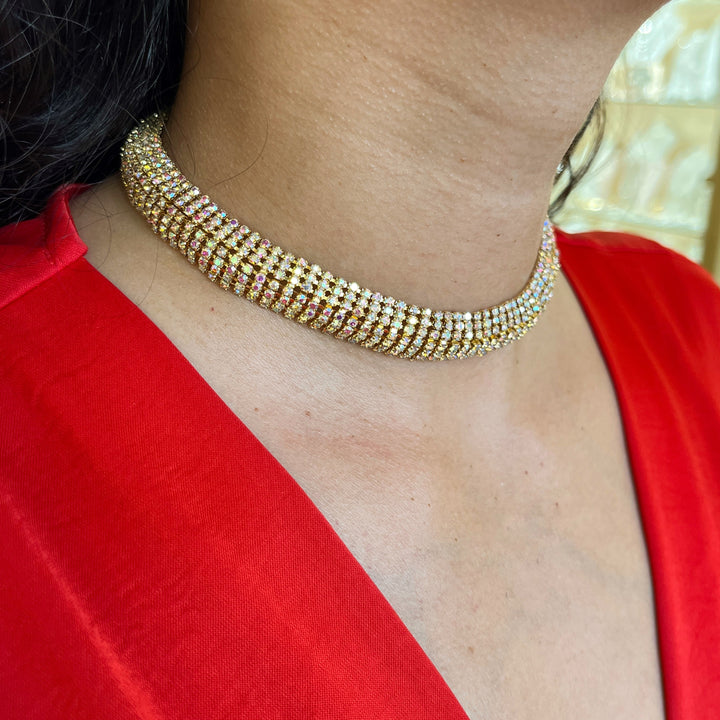 Aurora borealis Swarovski crystals choker