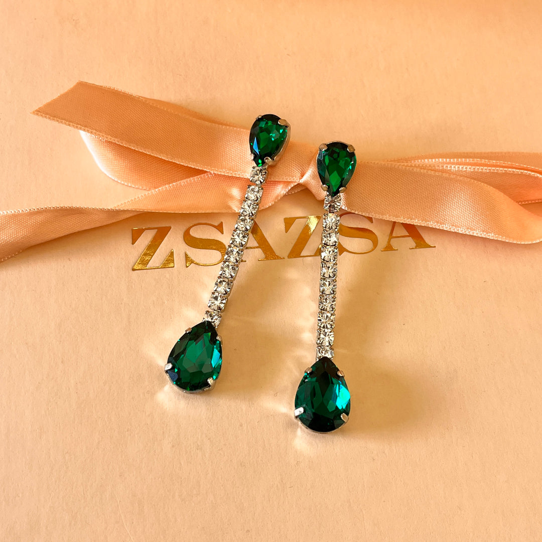 Dark green teardrop Preciosa crystals set