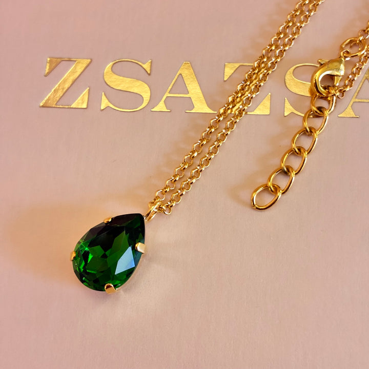 Teardrop green Preciosa crystals gold plated set