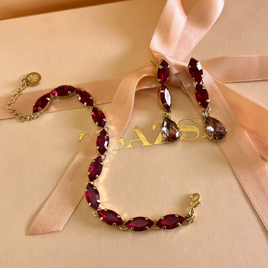 Dark red and mauve Swarovski Crystals set