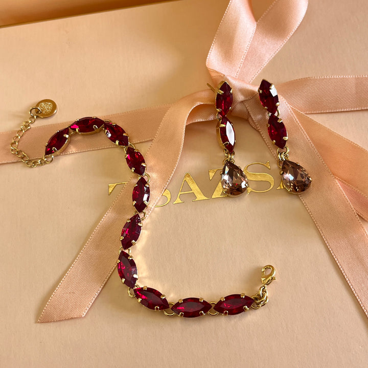 Dark red and mauve Swarovski Crystals set
