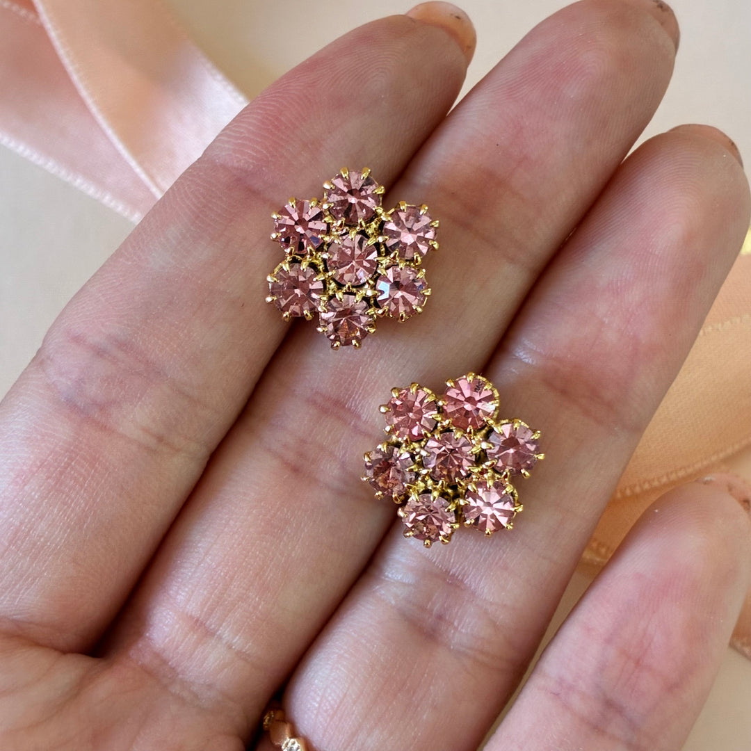 Flower pink crystals gold plated set