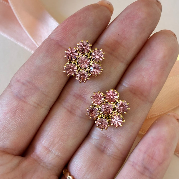 Flower pink crystals gold plated set