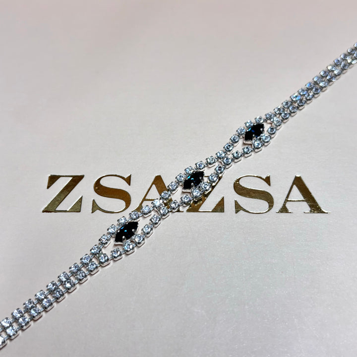 Dainty navy blue rhinestone bracelet