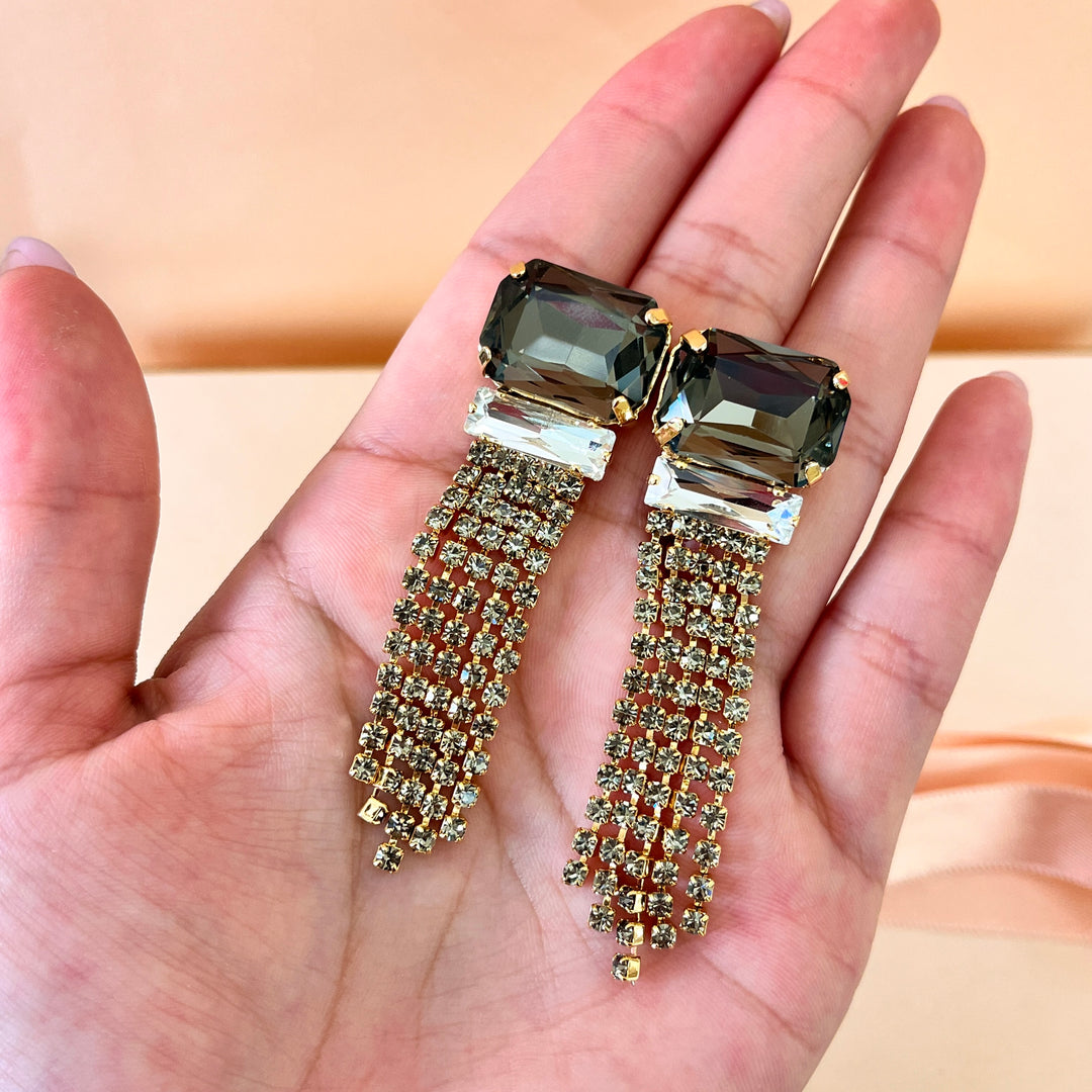 Grey preciosa crystals fringe earrings