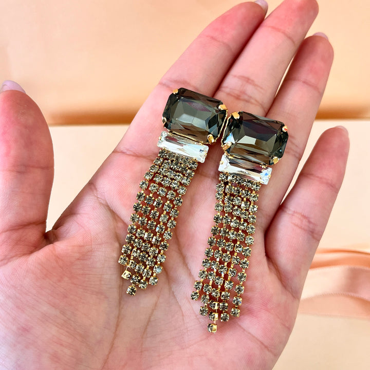 Grey preciosa crystals fringe earrings