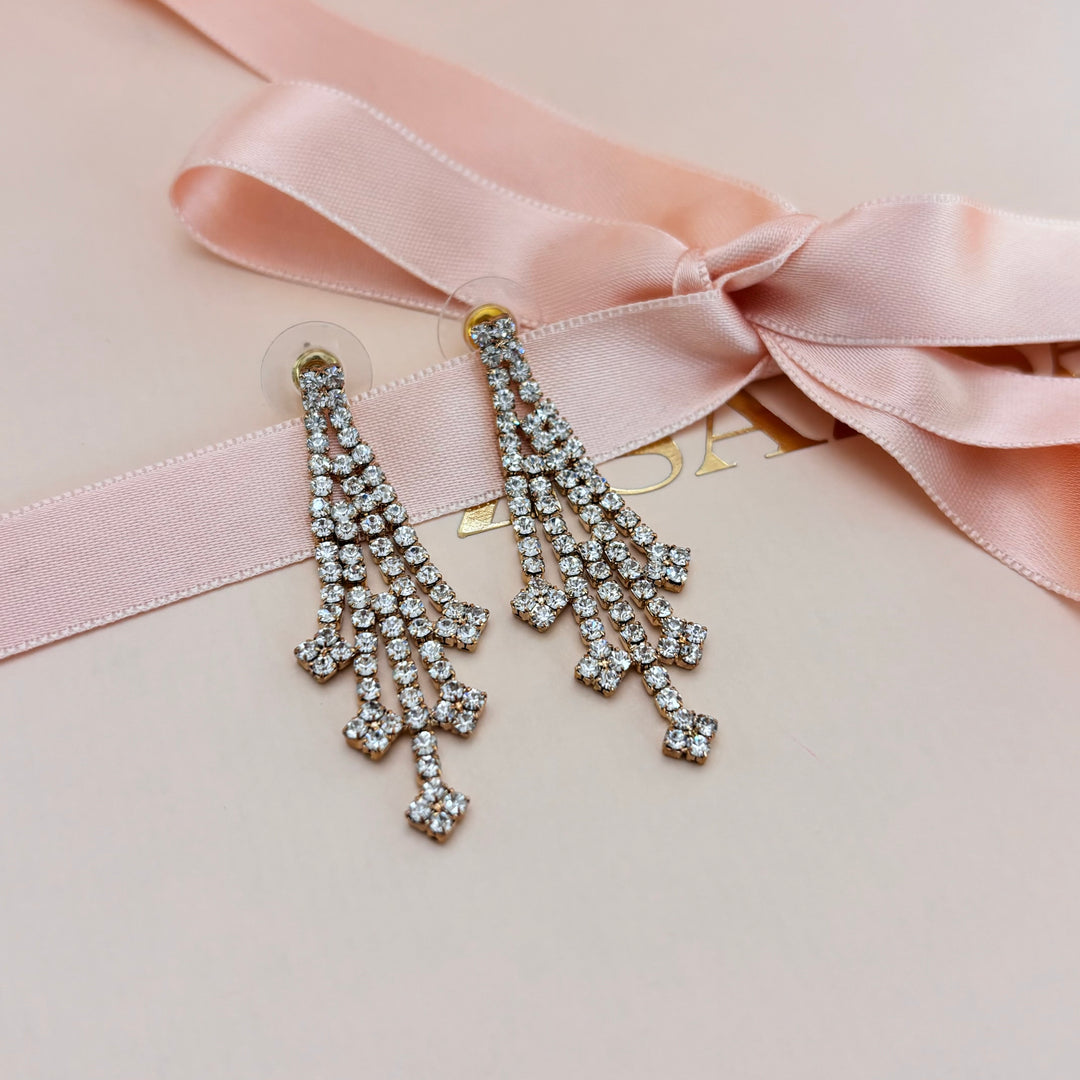 Rhinestone gold fringe earrings