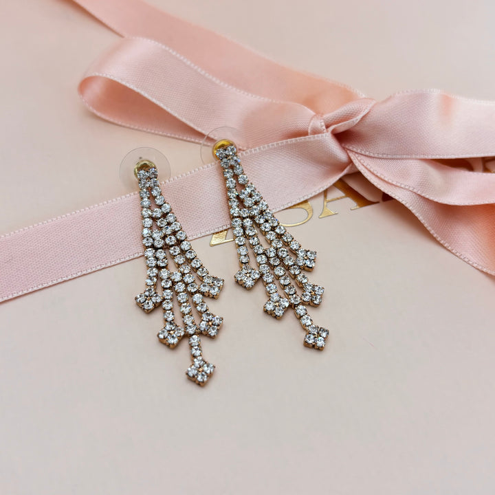 Rhinestone gold fringe earrings