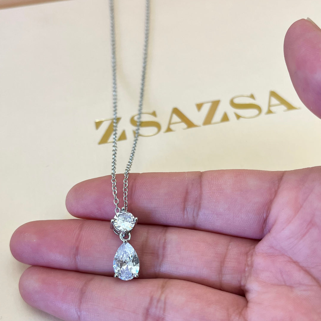 Silver zircone teardrop set