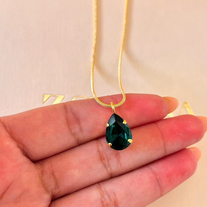Dark green teardrop preciosa crystal pendant