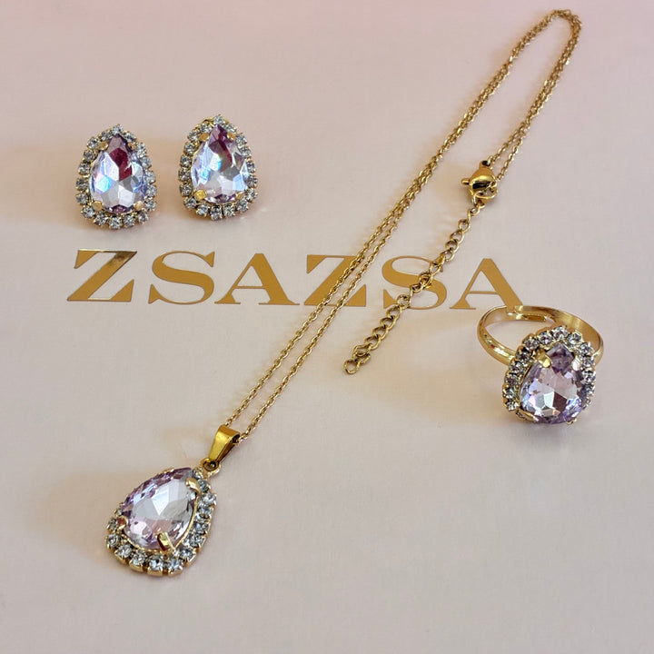Teardrop lilac Preciosa Crystals gold plated set