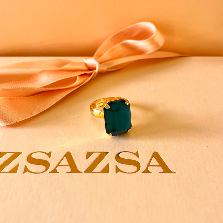 Dark green rectangular Swarovski crystals set