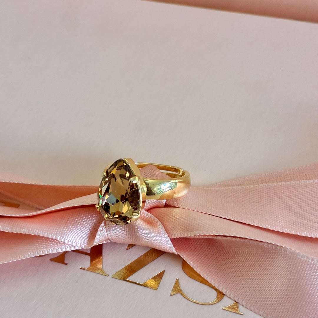 Teardrop Bronze Swarovski crystals ring