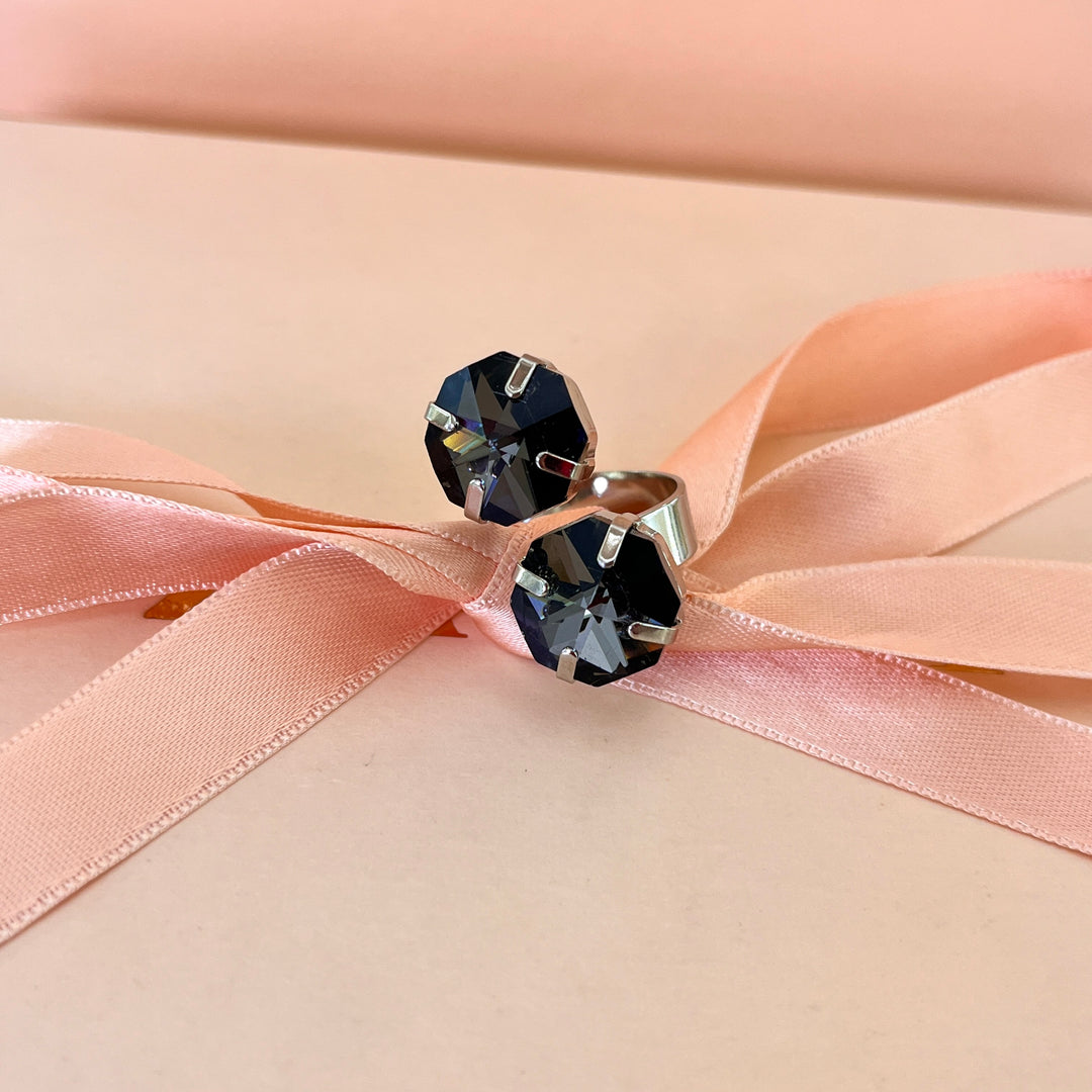 Grey open Swarovski crystals ring