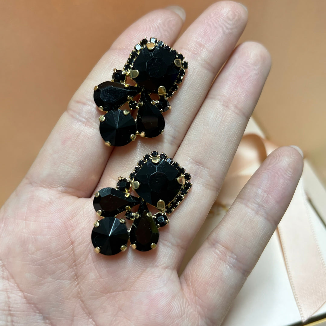 Black rhinestone gold earrings
