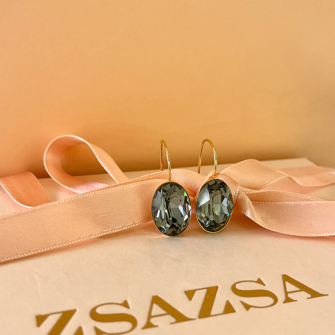Grey oval Swarovski crystals hooks