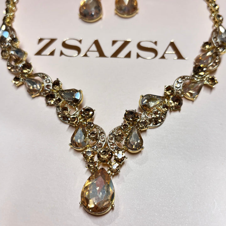 Teardrop bronze rhinestone chunky set