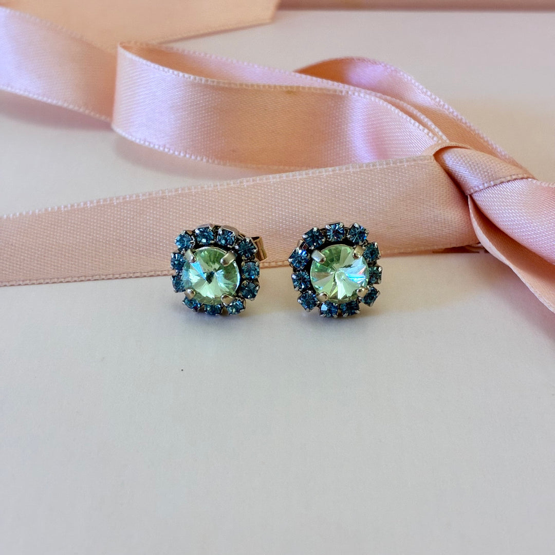 Mint with light blue Swarovski crystals studs