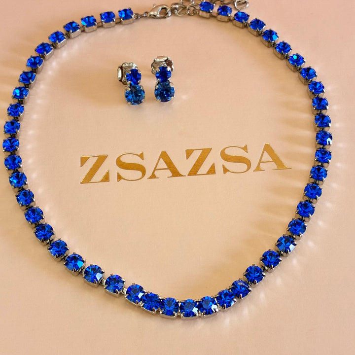 Royal blue Swarovski crystals silver set