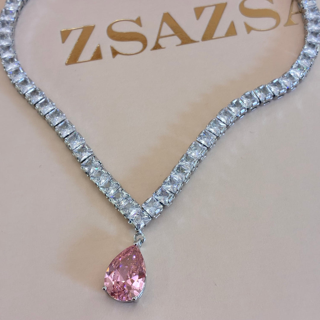 Teardrop zircone light pink silver set