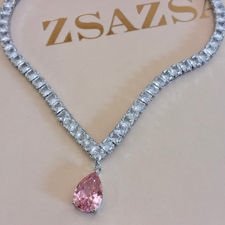 Teardrop zircone light pink silver set